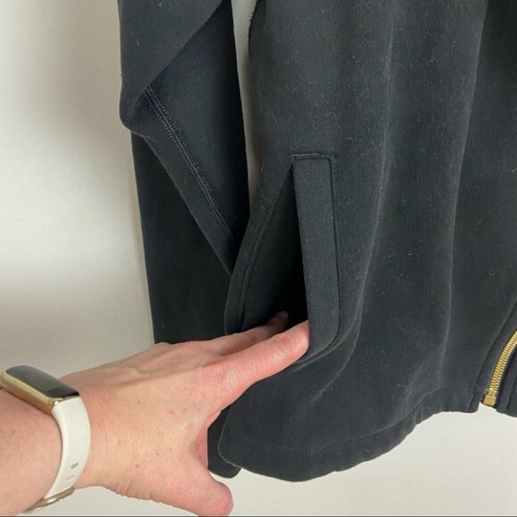Lululemon Lab Black Moto Jacket Shadow Size 4 Rare Cotton Fleece Biker Gold Zip - Picture 7 of 14